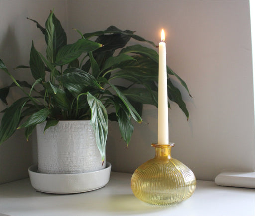 Yellow Ribbed Glass Candle Holder - Kozeenest