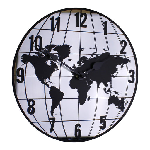 Mirrored Clock Featuring Map Of The World Design 30cm - Kozeenest