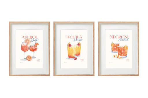 Set of Three Cocktail Recipe Wall Art in Frames - Kozeenest