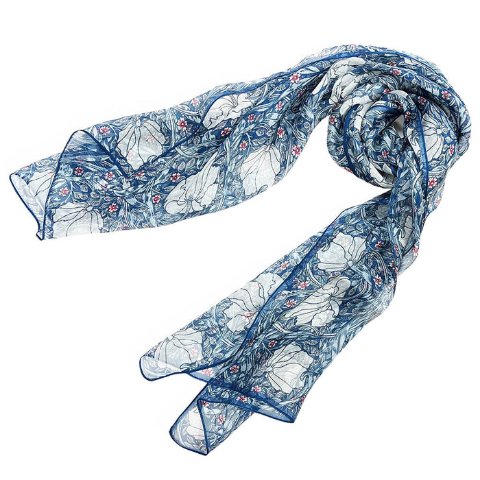 William Morris Pimpernel and Thyme Blue - 100% Pure Silk Scarf-0