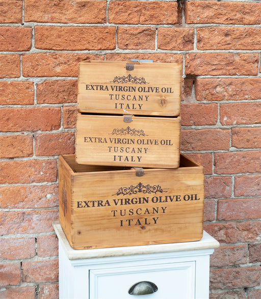 Set of Three Olive Oil' Wooden Crates - Kozeenest