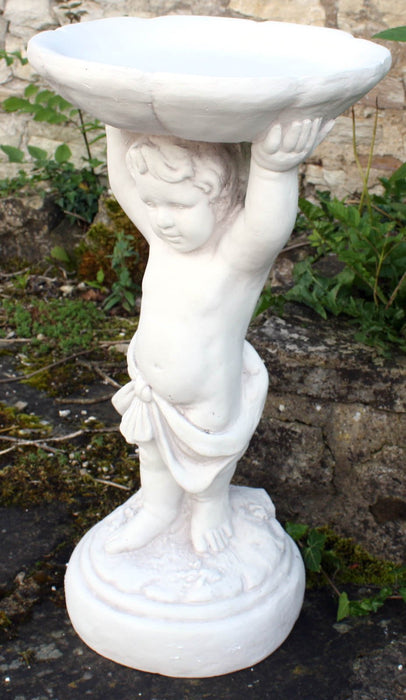 Stone Effect Cherub Bird Feeder Or Bird Bath - Kozeenest