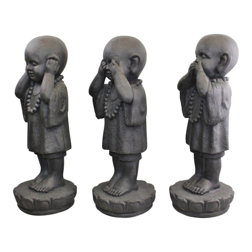 Set Of 3 Stone Effect See No Evil, Hear No Evil, Speak No Evil Monks - Kozeenest