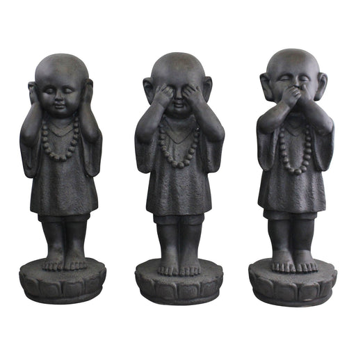 Set Of 3 Stone Effect See No Evil, Hear No Evil, Speak No Evil Monks - Kozeenest