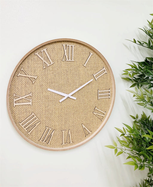 Serenity Hessian Woven Wall Clock 50cm - Kozeenest