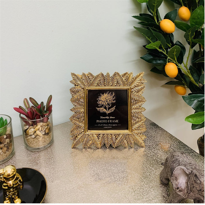 Photo Frame Edged With Golden Leaf Design 4x4" - Kozeenest