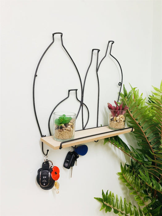 Wire Bottle Design Shelf with 4 Hooks - Kozeenest