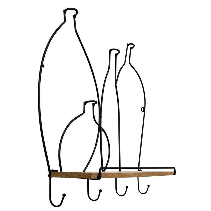 Wire Bottle Design Shelf with 4 Hooks - Kozeenest