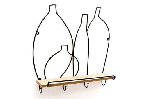 Wire Bottle Design Shelf with 4 Hooks - Kozeenest